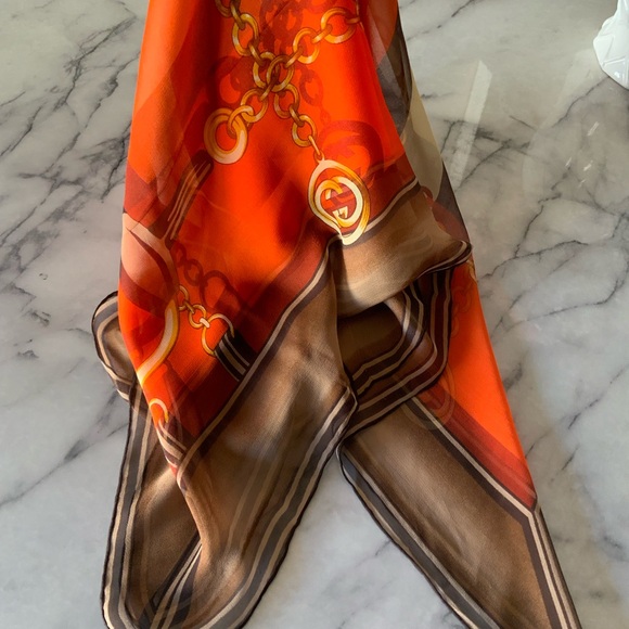 Orange and Brown Chain Print Scarf - Picture 4 of 7